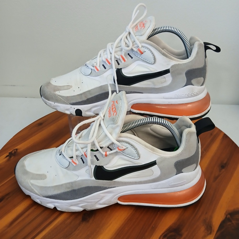 Nike Air Max 270 React Mens 8 White Orange Running Shoes Sneakers CT1280-100
